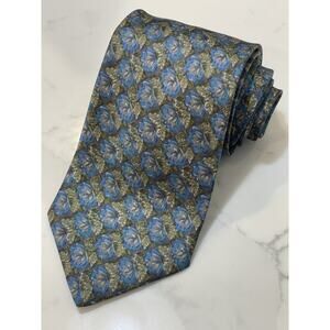 VTG Michelsons of London Blue Green Floral Silk Tie 56.5 x 3.75 Short England